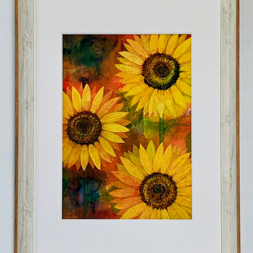 夏の生命(アクリル絵の具使用、額付き)ひまわりの季節がはじまります