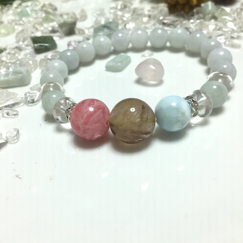 ラリマー/インカローズ/タイチンゴールド P-175-10 ◉marveお薦め◉ラリマー/インカローズ/タイチンゴールド P-175