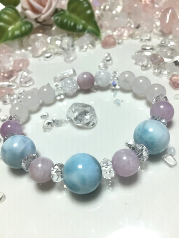 ラリマー とピンククンツァイト のブレス P-257-7