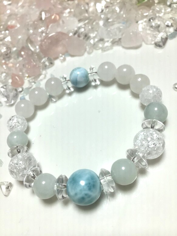 marmalade様♥️ラリマー＆翡翠天然石ブレスレット ラリマー 翡翠の冬のSnowブレスレット P-266-10 ブレスレット