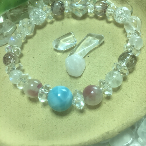 ラリマー とアイスピンクトルマリンのパワーブレス ブレスレット marve 