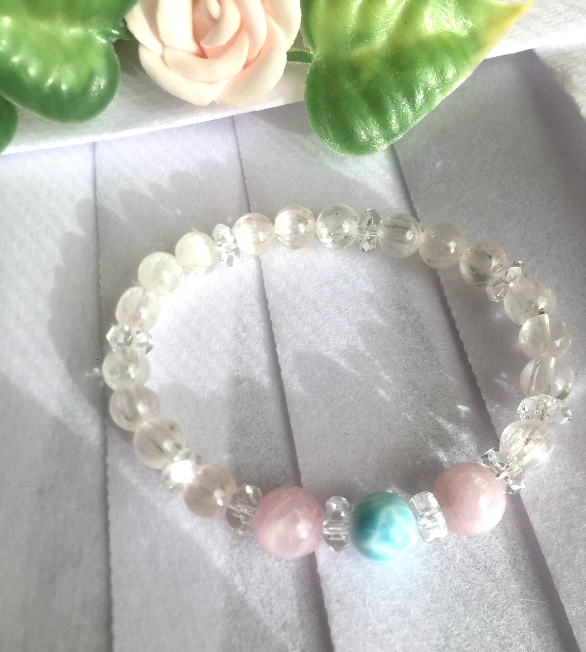 ラリマー とクンツァイト(ピンク&透明)のキラキラブレス