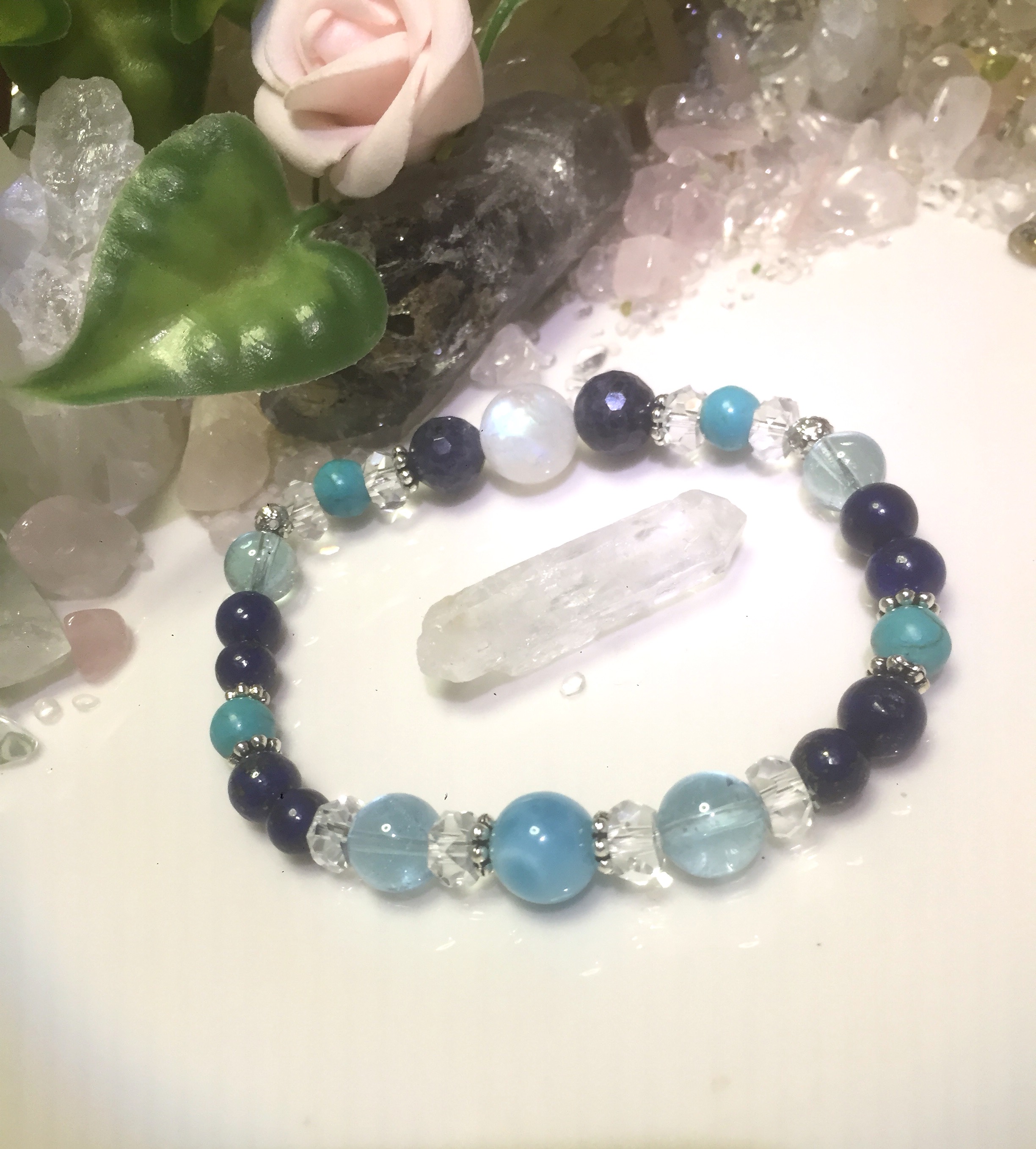 9月誕生石サファイアと高品質ラリマー/ターコイズのお守りブレス