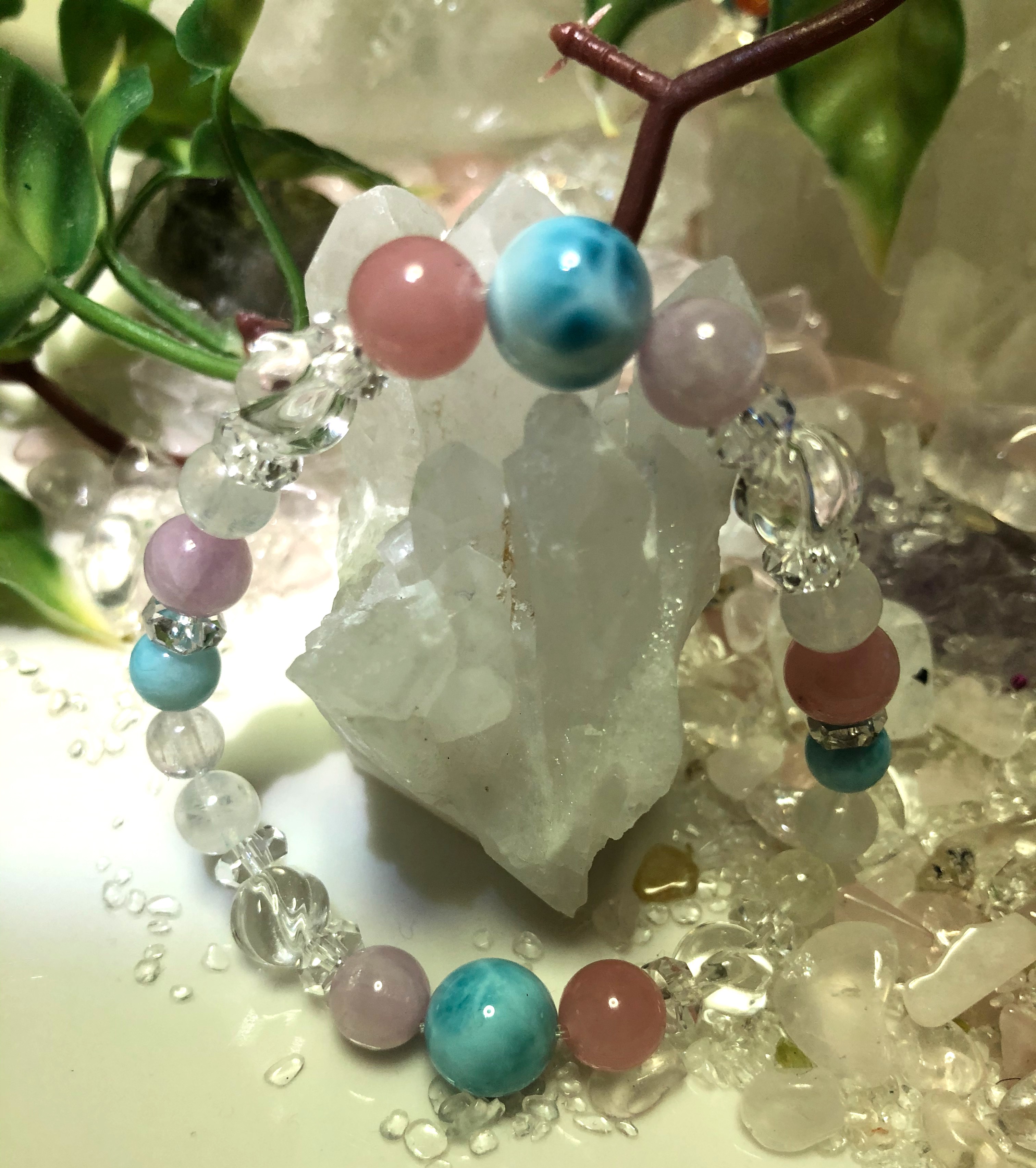 ラリマー &グァバブレス  (グァバクオーツ&ピンククオーツ)