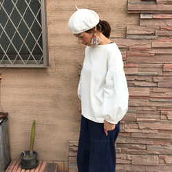ベレー帽 ライトグレー×ブルー Lサイズ ベレー帽・ハンチング