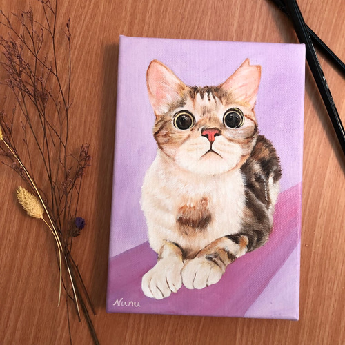 猫絵画 油絵 （油絵 油彩 猫 オリジナル （原創畫 赤い猫を抱く