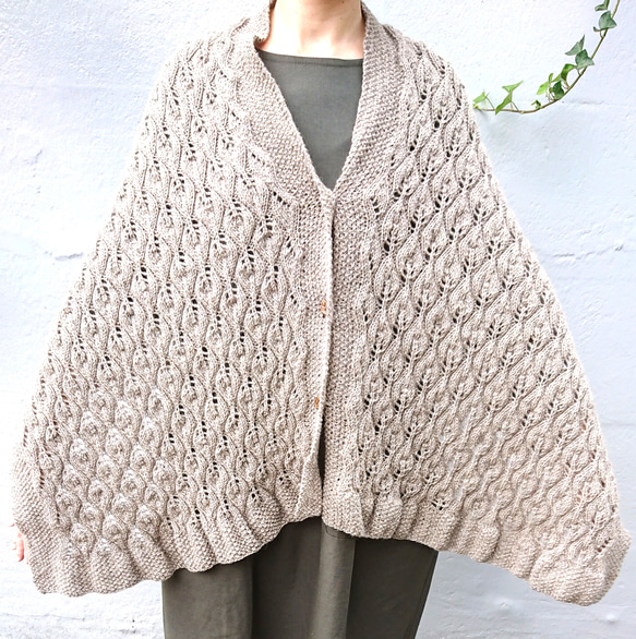 木の葉のストール*wool100%*ナチュラルベージュ 2枚目の画像