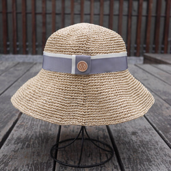 ［W手作緞帶帽］ 浮石灰雙色緞帶寬簷帽/限量手作紙繩帽/台灣製造/夏日時尚禮物 第1張的照片