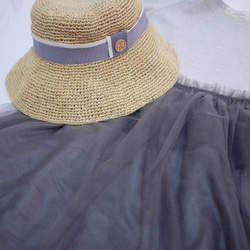 ［W手作緞帶帽］ 浮石灰雙色緞帶寬簷帽/限量手作紙繩帽/台灣製造/夏日時尚禮物 第3張的照片