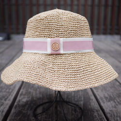 ［W手作緞帶帽］ 玫瑰粉雙色緞帶寬簷帽/限量手作紙繩帽/台灣製造/夏日時尚禮物 第1張的照片