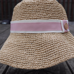 ［W手作緞帶帽］ 玫瑰粉雙色緞帶寬簷帽/限量手作紙繩帽/台灣製造/夏日時尚禮物 第3張的照片