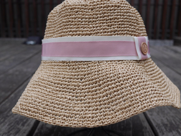 ［W手作緞帶帽］ 玫瑰粉雙色緞帶寬簷帽/限量手作紙繩帽/台灣製造/夏日時尚禮物 第3張的照片