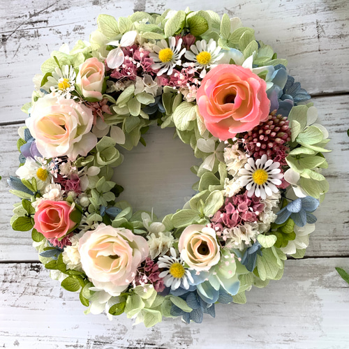 淡いピンクのバラのリース＊ ♯フラワーリース ♯ドライフラワー