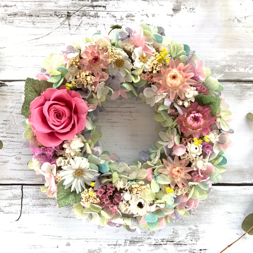 ④ プリンセスカラー 薔薇 フラワーリース