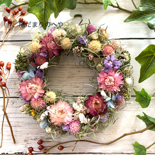 煌めく冬】千日紅と帝王貝細工のナチュラルリース ＃クリスマス