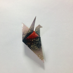 鶴のブローチ・ブラック~レッド　グラデーション 6枚目の画像