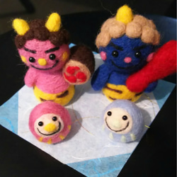 羊毛フェルト】☆節分！赤鬼&青鬼セット！ダルマさんも一緒☆ 羊毛