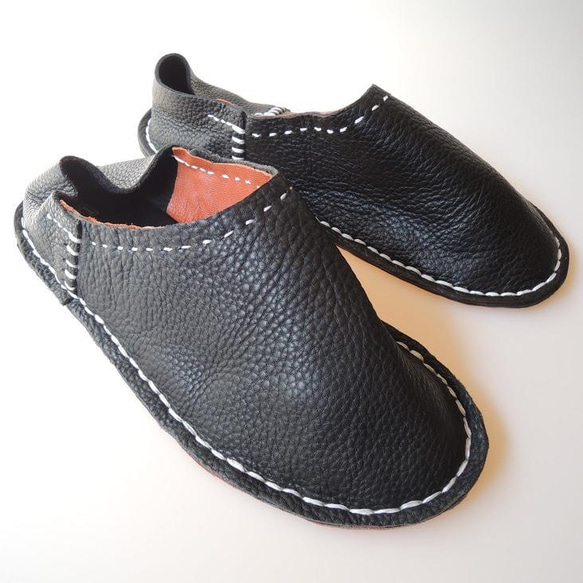 Large 27-28cm: Scrappy leather slippers #2 [SP-0074-003] 2枚目の画像