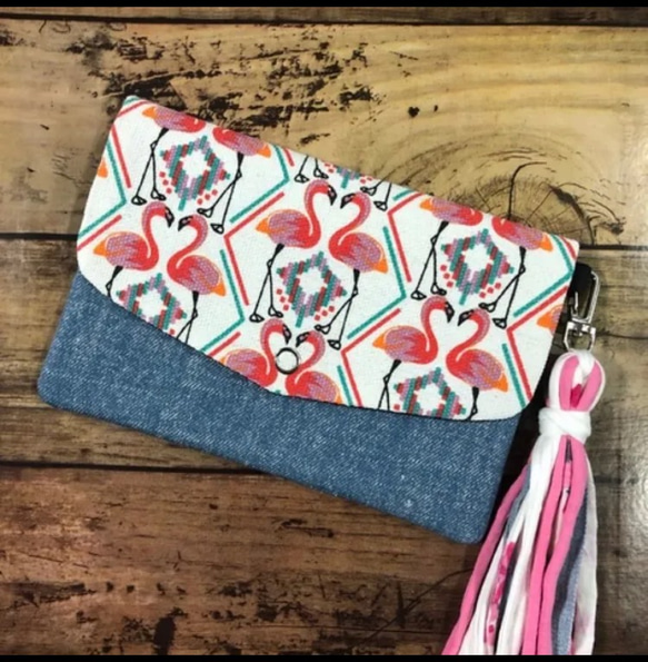 フラミンゴ 白、ピンク Sサイズ 母子手帳ケース タッセル 西海岸サーフ  