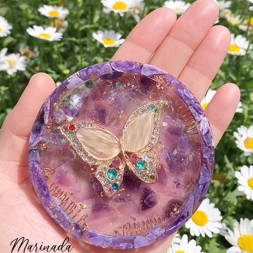 メンタルの癒し コースター型 オルゴナイト 選べる蝶♡ チャロアイト