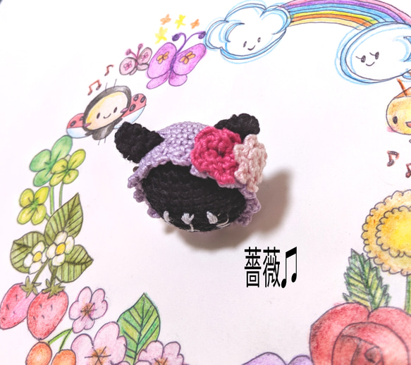 黒猫さん×バラのヘアゴム☆春のお散歩☆送料無料 4枚目の画像