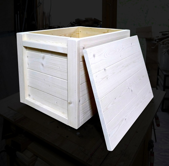 Woodbox450 ペイルホワイト、収納ボックス、ベンチ、スツール、 3枚目の画像