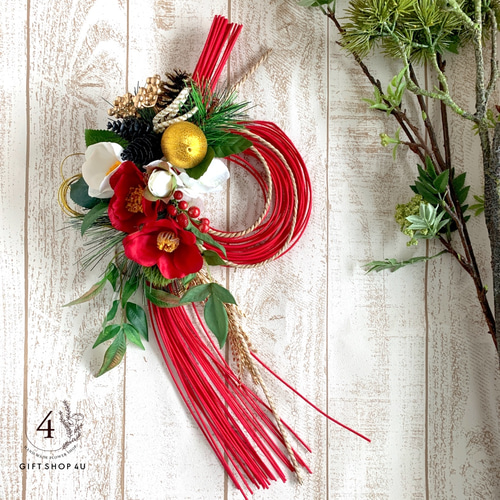 お正月】お正月お飾り 高さ50cm 迎春正月飾り 椿（レッド）紅白 椿