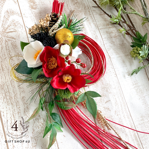 お正月】お正月お飾り 高さ50cm 迎春正月飾り 椿（レッド）紅白 椿