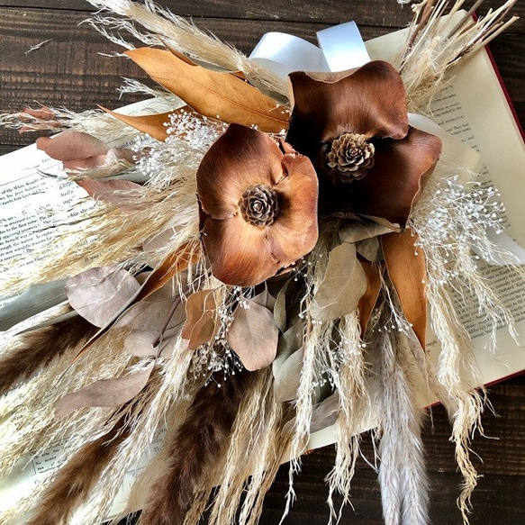 星月猫☆「パンパスグラスとココフラワーのブラウンスワッグ」ドライ  