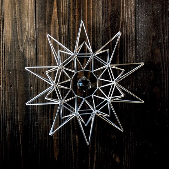ヒンメリ「太陽のリース」野外使用可なアルミ製　オプションでサンキャッチャー　幾何学オブジェ クリスマスオーナメ 1枚目の画像