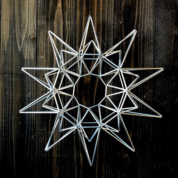 ヒンメリ「太陽のリース」野外使用可なアルミ製　オプションでサンキャッチャー　幾何学オブジェ クリスマスオーナメ 3枚目の画像