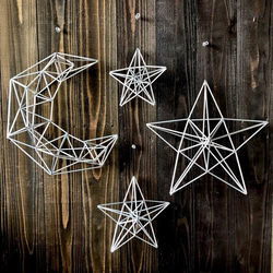 ヒンメリ「三日月」moon 月オーナメント 野外使用可なアルミ製　幾何学オブジェ　シルバー　クリスマスオーナメント 3枚目の画像