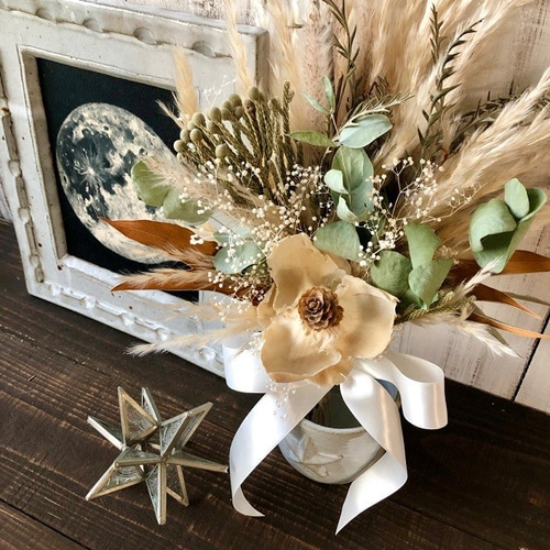 星月猫☆「ココフラワーとパンパスグラスの小さなホワイトスワッグ  