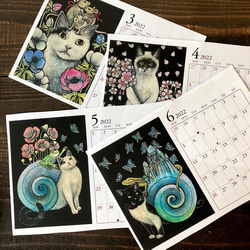 早期予約特典付き11月30日まで　2022年卓上カレンダー　星月猫★徳島洋子作品絵画　オリジナル作品　猫カレンダー 5枚目の画像