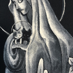 SALE　アート「子猫を抱くマリア」原画SMパネルサイズ　絵画作品 2枚目の画像