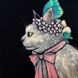 白猫の華　1点もの　アクリル画　A4　アート　額付き　送料無料 白猫の華 1点もの アクリル画 A4 アート 額付き 送料無料