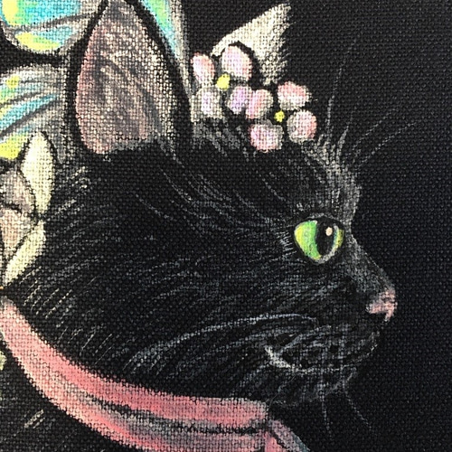 アート黒猫アクリル絵の具 絵画作品 原画 F0サイズ額は別売り