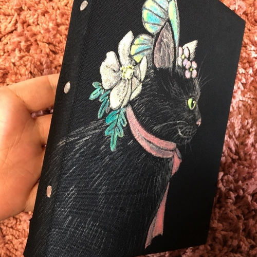 アート「黒猫」アクリル絵の具 絵画作品 原画 F0サイズ（額は