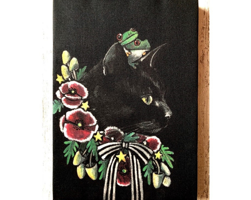 星月猫☆アート「黒猫」絵画 SM 複製画 木製パネル貼り 「011」 絵画