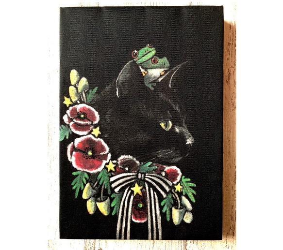 星月猫☆アート「黒猫」絵画 SM 複製画 木製パネル貼り 「011」 絵画