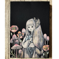 星月猫★アート「蝉を抱く少女」絵画　SM　木製パネル貼り22.7cmｘ15.8cm　厚み２㎝　「001」 1枚目の画像