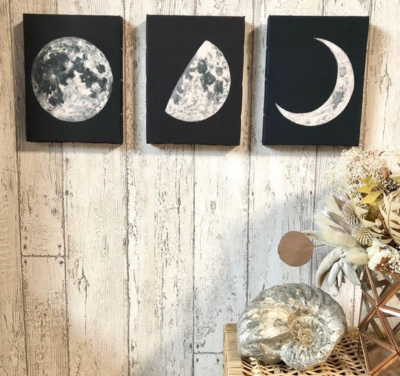 星月猫★アート「満月」絵画　F0 複製画　木製パネル貼り　18cmｘ14cm　厚み２㎝「004」 6枚目の画像