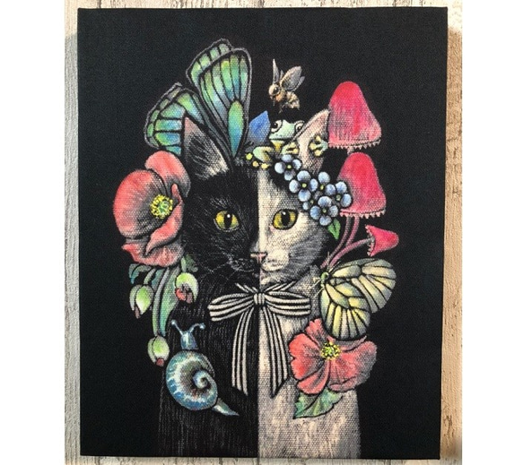 星のねこ(オリジナルストーリー絵画) 星月猫☆アート「キメラ」絵画 F3 複製画 木製パネル貼り27.3