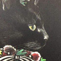 星月猫★アート「黒猫」絵画　F3 複製画　木製パネル貼り27.3cmｘ22cm　厚み２㎝　「011」 2枚目の画像