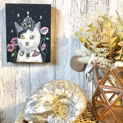 星月猫★アート「クラスタークラウン　ににこ」絵画F0 複製画　木製パネル貼り　18cmｘ14cm　厚み２㎝「001」 3枚目の画像