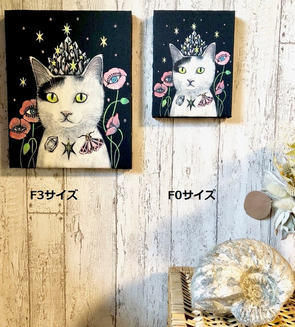 星月猫★アート「クラスタークラウン　ににこ」絵画F0 複製画　木製パネル貼り　18cmｘ14cm　厚み２㎝「001」 4枚目の画像