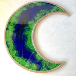天融地★「グリーングラデーションの月のプレート」陶芸作品　器　1点物 コースター　ディスプレイに 2枚目の画像