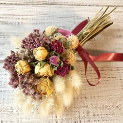 ば*な様 ❤️開花株716 ⭐️唯一無二【クレオパトラ＋彗星＋ブラマジ】超小輪ク 星月猫☆「2色の薔薇とフジバカマの小さなブーケ」ドライ