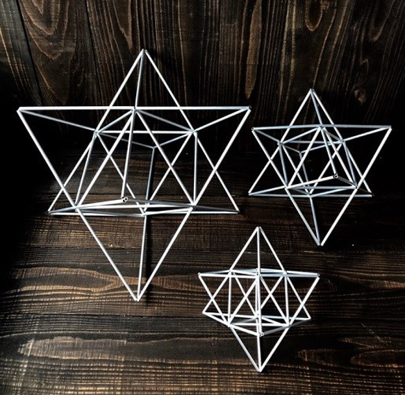 ヒンメリ「マカバ」大サイズ星型　野外使用可なアルミ製　オプションでサンキャッチャー　幾何学オブジェ　シルバー　クリスマス 4枚目の画像