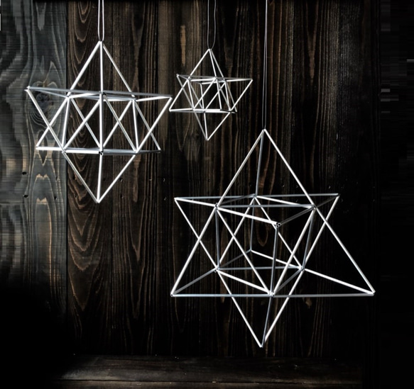 ヒンメリ「マカバ」中サイズ星型　野外使用可なアルミ製　オプションでサンキャッチャー　幾何学オブジェ　シルバー　クリスマス 3枚目の画像
